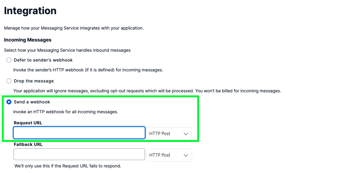 Twilio webhook field