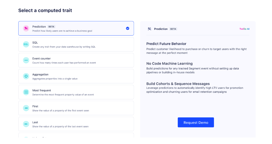 The Predictive Trait builder in the Segment UI